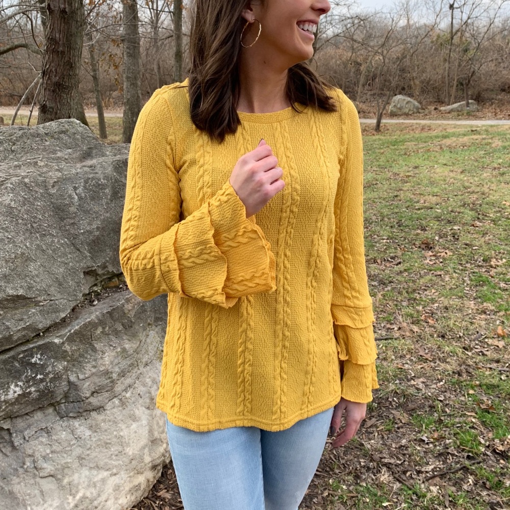 Mustard Bell Sleeve Sweater